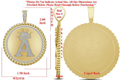 Real Genuine Authentic 1.75 Cwt. VVS1 MOISSANITE Diamond 32+ Grams Crown Initial Alphabet Letter Pendant Medallion 10K Gold On Charm + Chain