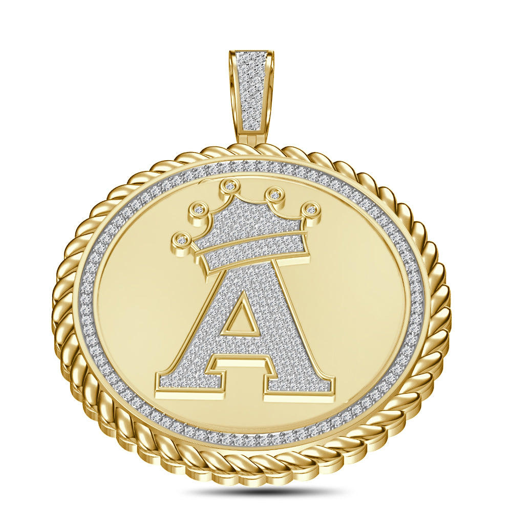 Real Genuine Authentic 1.75 Cwt. VVS1 MOISSANITE Diamond 32+ Grams Crown Initial Alphabet Letter Pendant Medallion 10K Gold On Charm + Chain
