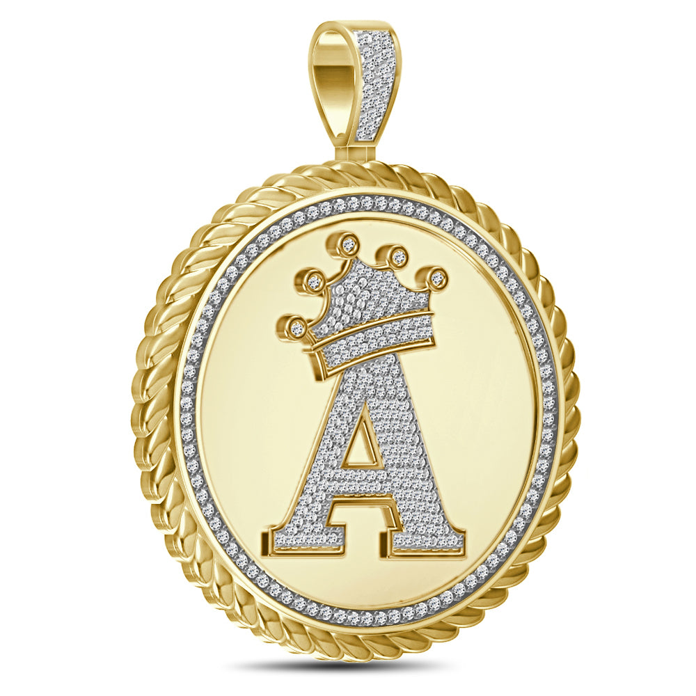 Real Genuine Authentic 1.75 Cwt. VVS1 MOISSANITE Diamond 32+ Grams Crown Initial Alphabet Letter Pendant Medallion 10K Gold On Charm + Chain