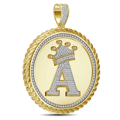 Real Genuine Authentic 1.75 Cwt. VVS1 MOISSANITE Diamond 32+ Grams Crown Initial Alphabet Letter Pendant Medallion 10K Gold On Charm + Chain
