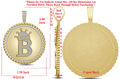 Real Genuine Authentic 1.75 Cwt. VVS1 MOISSANITE Diamond 32+ Grams Crown Initial Alphabet Letter Pendant Medallion 10K Gold On Charm + Chain