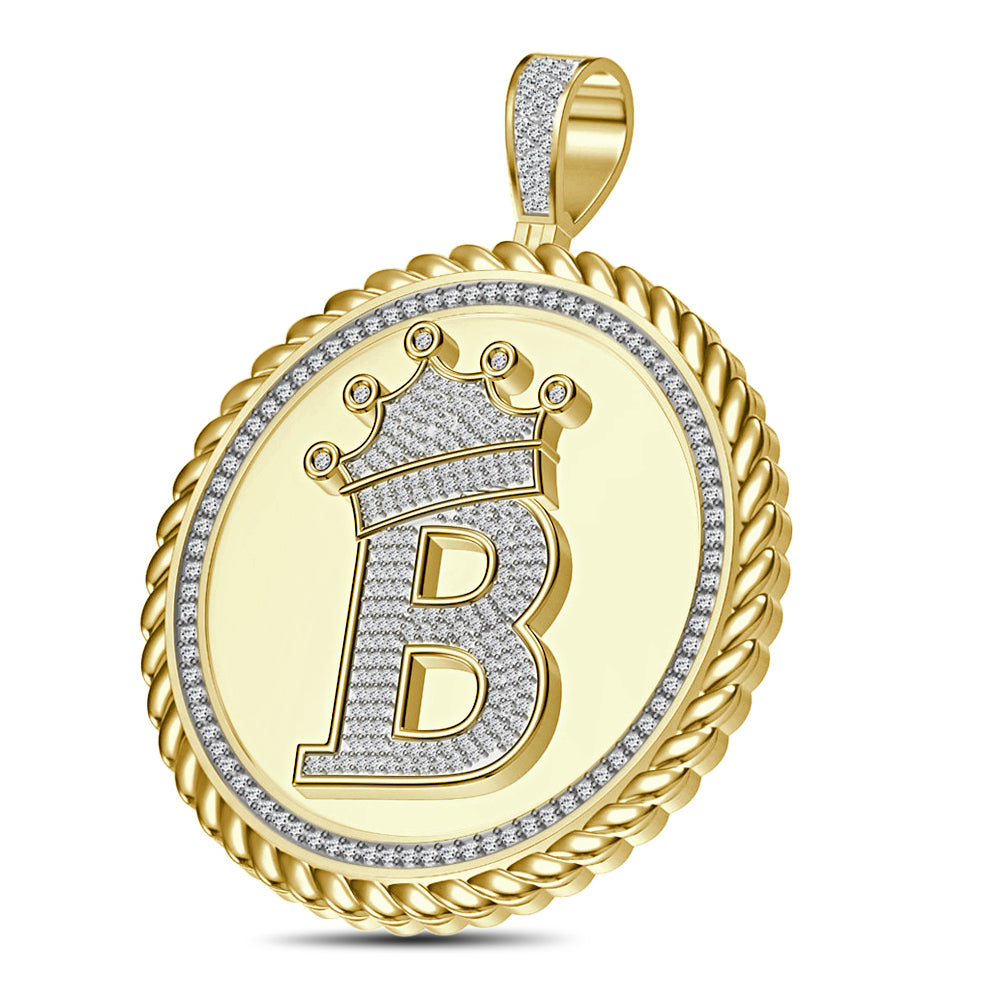 Real Genuine Authentic 1.75 Cwt. VVS1 MOISSANITE Diamond 32+ Grams Crown Initial Alphabet Letter Pendant Medallion 10K Gold On Charm + Chain