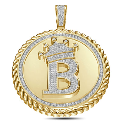 Real Genuine Authentic 1.75 Cwt. VVS1 MOISSANITE Diamond 32+ Grams Crown Initial Alphabet Letter Pendant Medallion 10K Gold On Charm + Chain