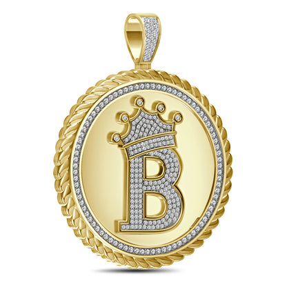 Real Genuine Authentic 1.75 Cwt. VVS1 MOISSANITE Diamond 32+ Grams Crown Initial Alphabet Letter Pendant Medallion 10K Gold On Charm + Chain