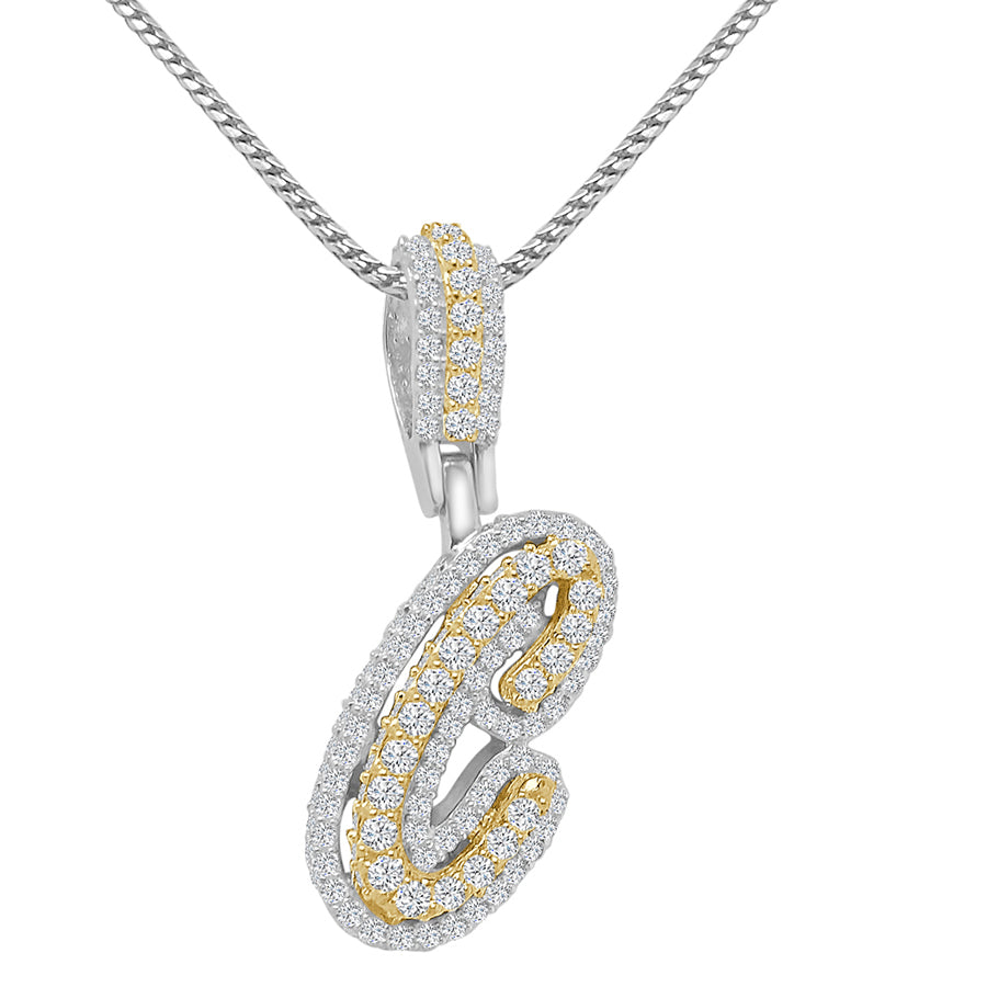 Real Genuine Sterling Silver 14K 2 Tone Gold Finish 1.65 CT. Hand Set Simulated Diamond Initial Letter Alphabet Pendant Charm Chain 1.75"