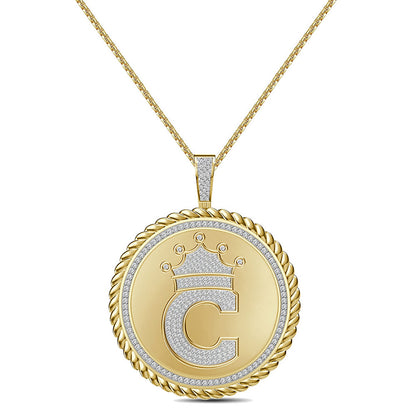 Real Genuine Authentic 1.75 Cwt. VVS1 MOISSANITE Diamond 32+ Grams Crown Initial Alphabet Letter Pendant Medallion 10K Gold On Charm + Chain