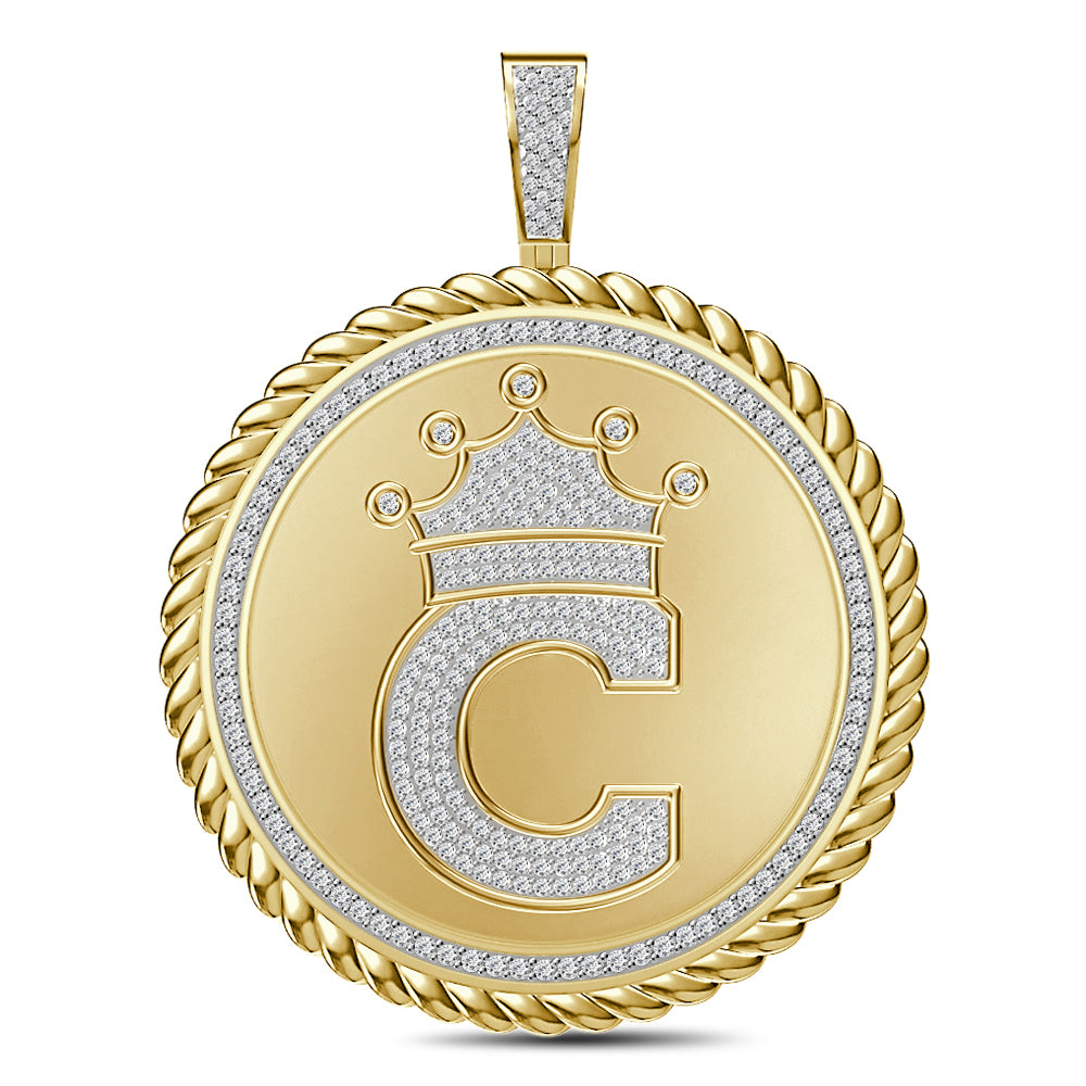 Real Genuine Authentic 1.75 Cwt. VVS1 MOISSANITE Diamond 32+ Grams Crown Initial Alphabet Letter Pendant Medallion 10K Gold On Charm + Chain