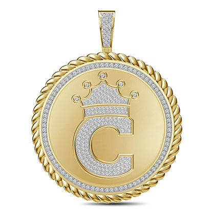 Real Genuine Authentic 1.75 Cwt. VVS1 MOISSANITE Diamond 32+ Grams Crown Initial Alphabet Letter Pendant Medallion 10K Gold On Charm + Chain