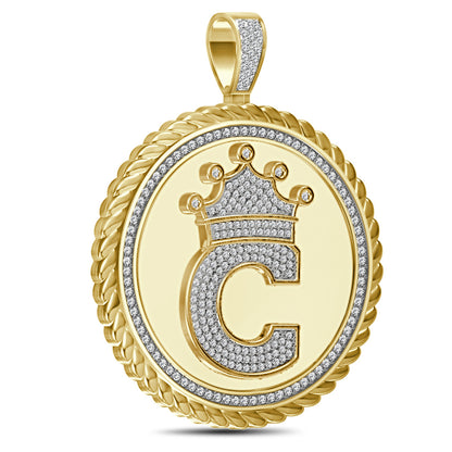 Real Genuine Authentic 1.75 Cwt. VVS1 MOISSANITE Diamond 32+ Grams Crown Initial Alphabet Letter Pendant Medallion 10K Gold On Charm + Chain