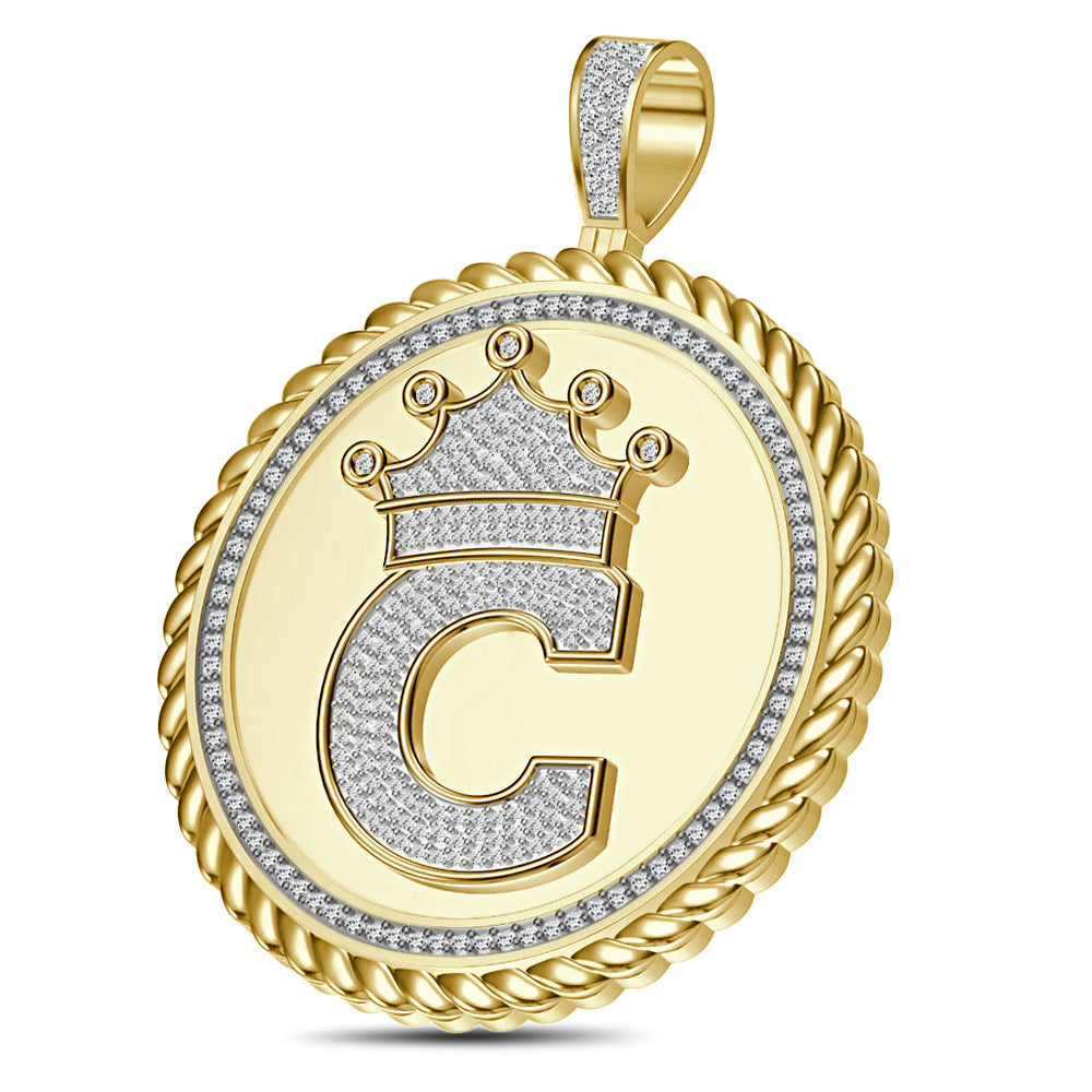 Real Genuine Authentic 1.75 Cwt. VVS1 MOISSANITE Diamond 32+ Grams Crown Initial Alphabet Letter Pendant Medallion 10K Gold On Charm + Chain