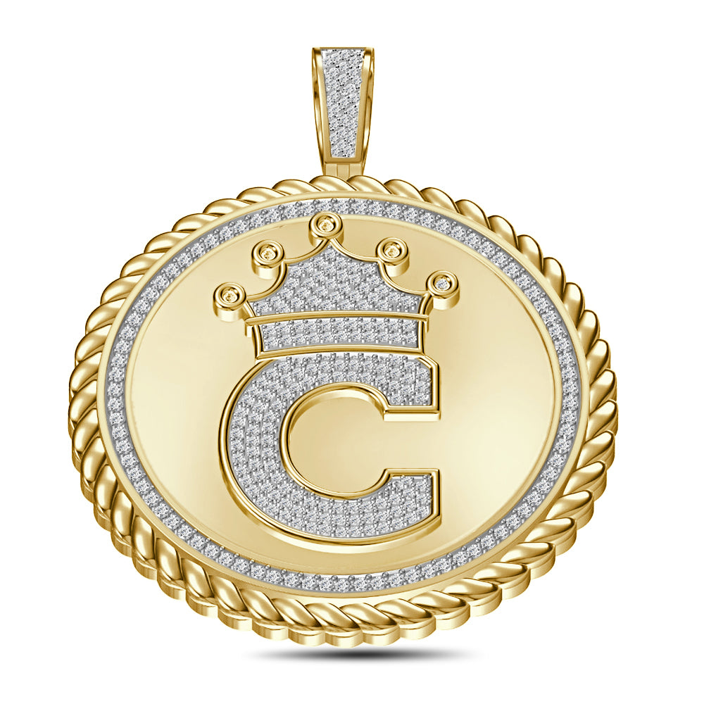 Real Genuine Authentic 1.75 Cwt. VVS1 MOISSANITE Diamond 32+ Grams Crown Initial Alphabet Letter Pendant Medallion 10K Gold On Charm + Chain