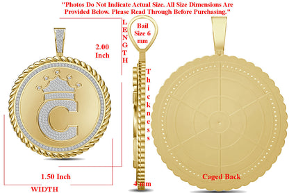 Real Genuine Authentic 1.75 Cwt. VVS1 MOISSANITE Diamond 32+ Grams Crown Initial Alphabet Letter Pendant Medallion 10K Gold On Charm + Chain