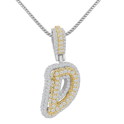 Real Genuine Sterling Silver 14K 2 Tone Gold Finish 1.65 CT. Hand Set Simulated Diamond Initial Letter Alphabet Pendant Charm Chain 1.75"
