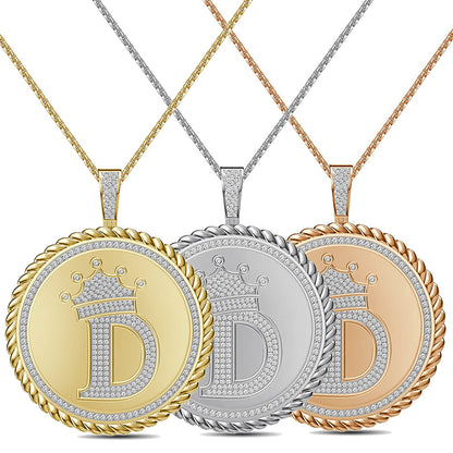 Real Genuine Authentic 1.75 Cwt. VVS1 MOISSANITE Diamond 32+ Grams Crown Initial Alphabet Letter Pendant Medallion 10K Gold On Charm + Chain
