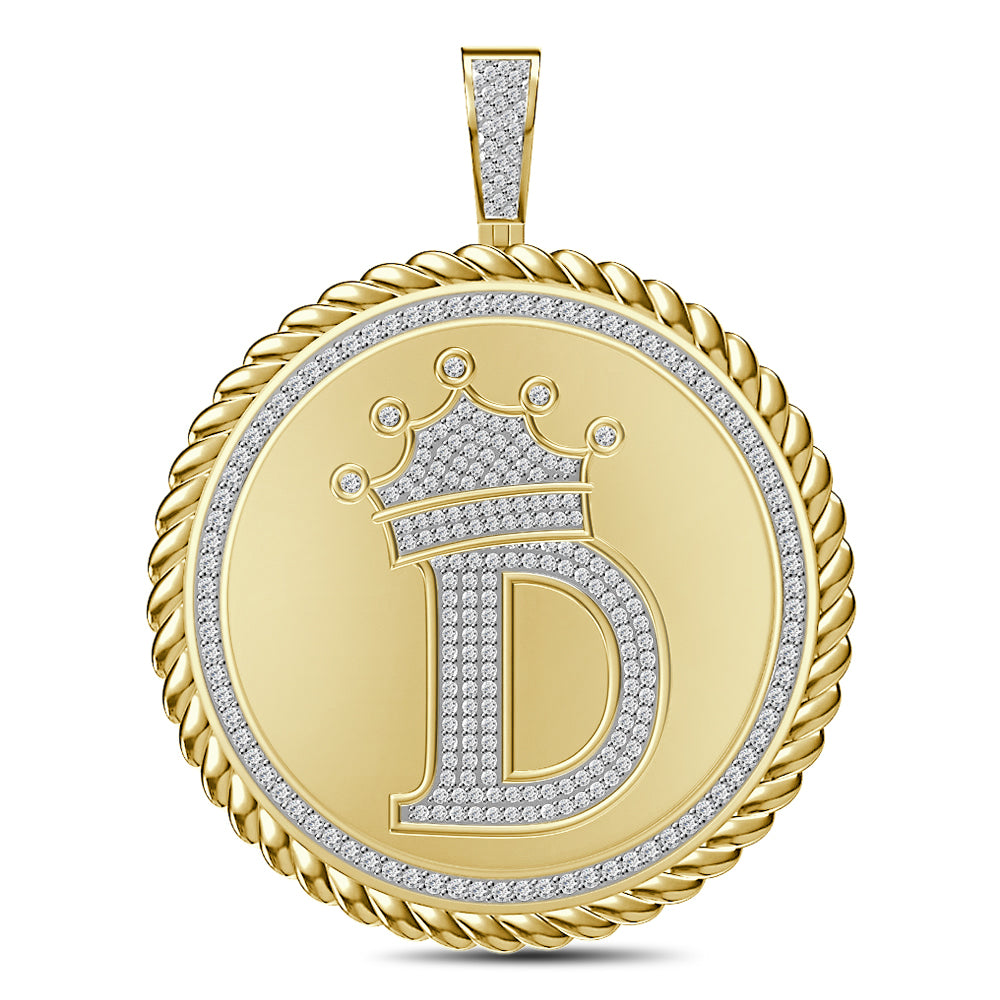 Real Genuine Authentic 1.75 Cwt. VVS1 MOISSANITE Diamond 32+ Grams Crown Initial Alphabet Letter Pendant Medallion 10K Gold On Charm + Chain