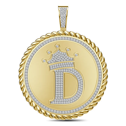 Real Genuine Authentic 1.75 Cwt. VVS1 MOISSANITE Diamond 32+ Grams Crown Initial Alphabet Letter Pendant Medallion 10K Gold On Charm + Chain