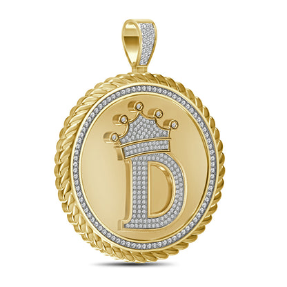 Real Genuine Authentic 1.75 Cwt. VVS1 MOISSANITE Diamond 32+ Grams Crown Initial Alphabet Letter Pendant Medallion 10K Gold On Charm + Chain