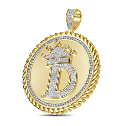 Real Genuine Authentic 1.75 Cwt. VVS1 MOISSANITE Diamond 32+ Grams Crown Initial Alphabet Letter Pendant Medallion 10K Gold On Charm + Chain