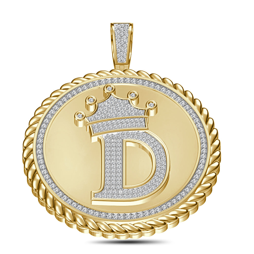 Real Genuine Authentic 1.75 Cwt. VVS1 MOISSANITE Diamond 32+ Grams Crown Initial Alphabet Letter Pendant Medallion 10K Gold On Charm + Chain
