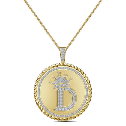 Real Genuine Authentic 1.75 Cwt. VVS1 MOISSANITE Diamond 32+ Grams Crown Initial Alphabet Letter Pendant Medallion 10K Gold On Charm + Chain