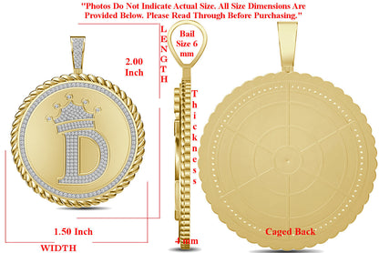Real Genuine Authentic 1.75 Cwt. VVS1 MOISSANITE Diamond 32+ Grams Crown Initial Alphabet Letter Pendant Medallion 10K Gold On Charm + Chain