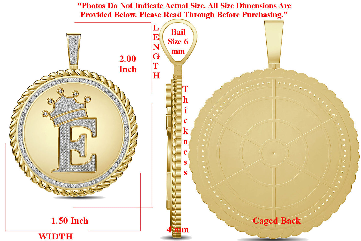Real Genuine Authentic 1.75 Cwt. VVS1 MOISSANITE Diamond 32+ Grams Crown Initial Alphabet Letter Pendant Medallion 10K Gold On Charm + Chain