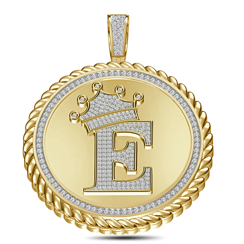 Real Genuine Authentic 1.75 Cwt. VVS1 MOISSANITE Diamond 32+ Grams Crown Initial Alphabet Letter Pendant Medallion 10K Gold On Charm + Chain