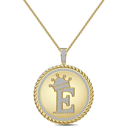 Real Genuine Authentic 1.75 Cwt. VVS1 MOISSANITE Diamond 32+ Grams Crown Initial Alphabet Letter Pendant Medallion 10K Gold On Charm + Chain