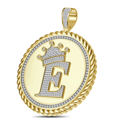 Real Genuine Authentic 1.75 Cwt. VVS1 MOISSANITE Diamond 32+ Grams Crown Initial Alphabet Letter Pendant Medallion 10K Gold On Charm + Chain
