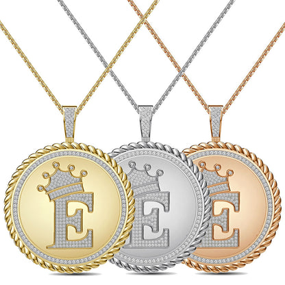 Real Genuine Authentic 1.75 Cwt. VVS1 MOISSANITE Diamond 32+ Grams Crown Initial Alphabet Letter Pendant Medallion 10K Gold On Charm + Chain