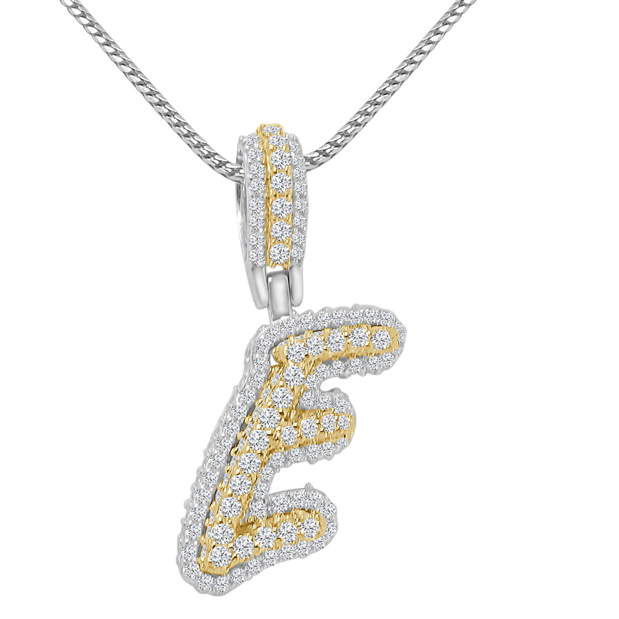 Real Genuine Sterling Silver 14K 2 Tone Gold Finish 1.65 CT. Hand Set Simulated Diamond Initial Letter Alphabet Pendant Charm Chain 1.75"