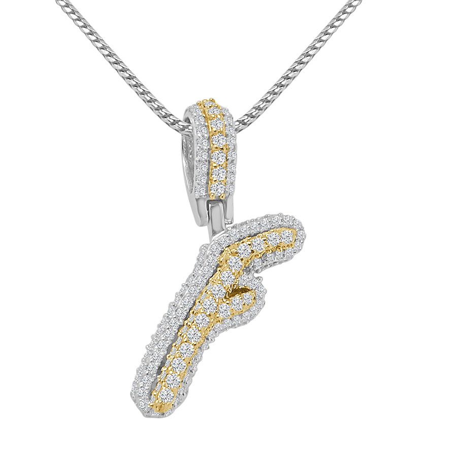 Real Genuine Sterling Silver 14K 2 Tone Gold Finish 1.65 CT. Hand Set Simulated Diamond Initial Letter Alphabet Pendant Charm Chain 1.75"