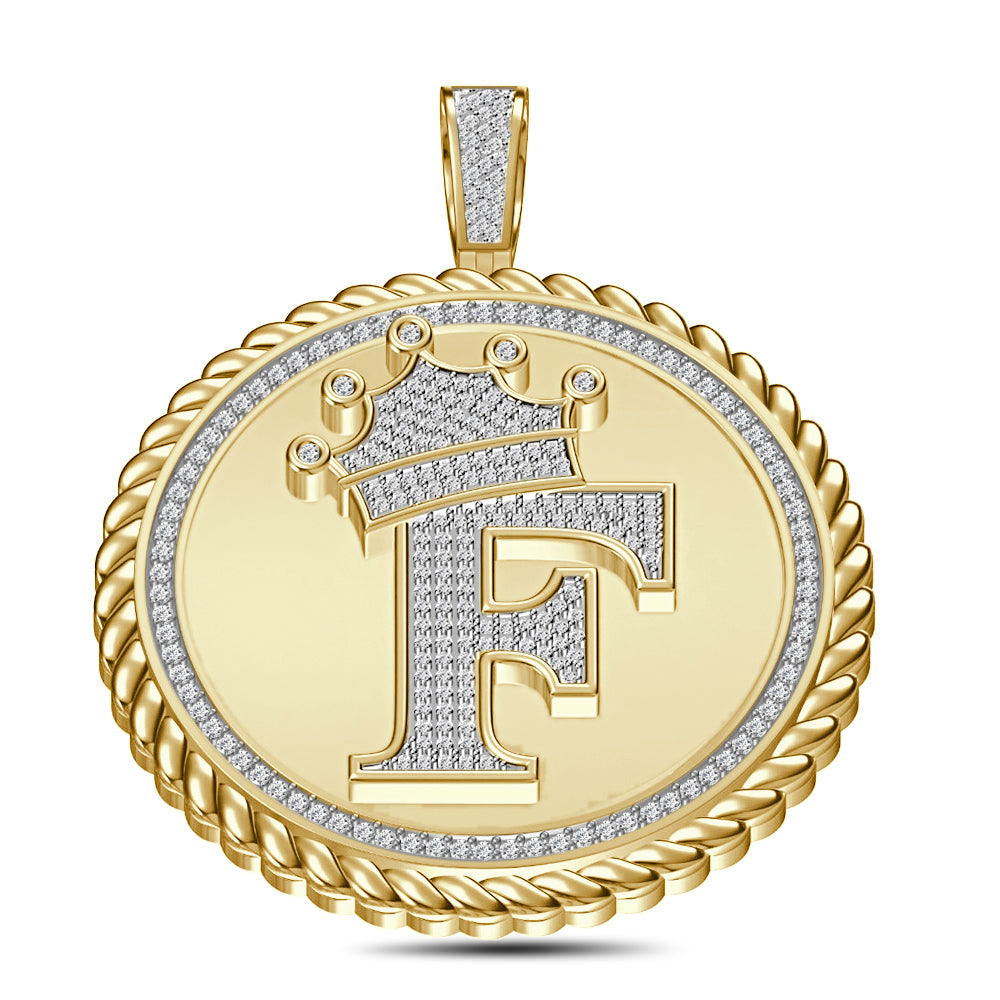 Real Genuine Authentic 1.75 Cwt. VVS1 MOISSANITE Diamond 32+ Grams Crown Initial Alphabet Letter Pendant Medallion 10K Gold On Charm + Chain