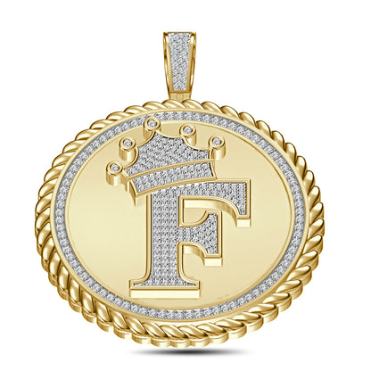 Real Genuine Authentic 1.75 Cwt. VVS1 MOISSANITE Diamond 32+ Grams Crown Initial Alphabet Letter Pendant Medallion 10K Gold On Charm + Chain