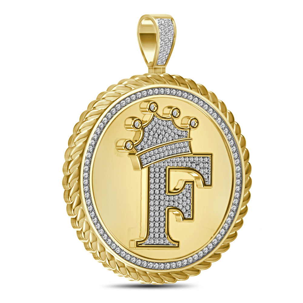 Real Genuine Authentic 1.75 Cwt. VVS1 MOISSANITE Diamond 32+ Grams Crown Initial Alphabet Letter Pendant Medallion 10K Gold On Charm + Chain