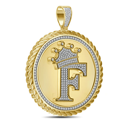 Real Genuine Authentic 1.75 Cwt. VVS1 MOISSANITE Diamond 32+ Grams Crown Initial Alphabet Letter Pendant Medallion 10K Gold On Charm + Chain