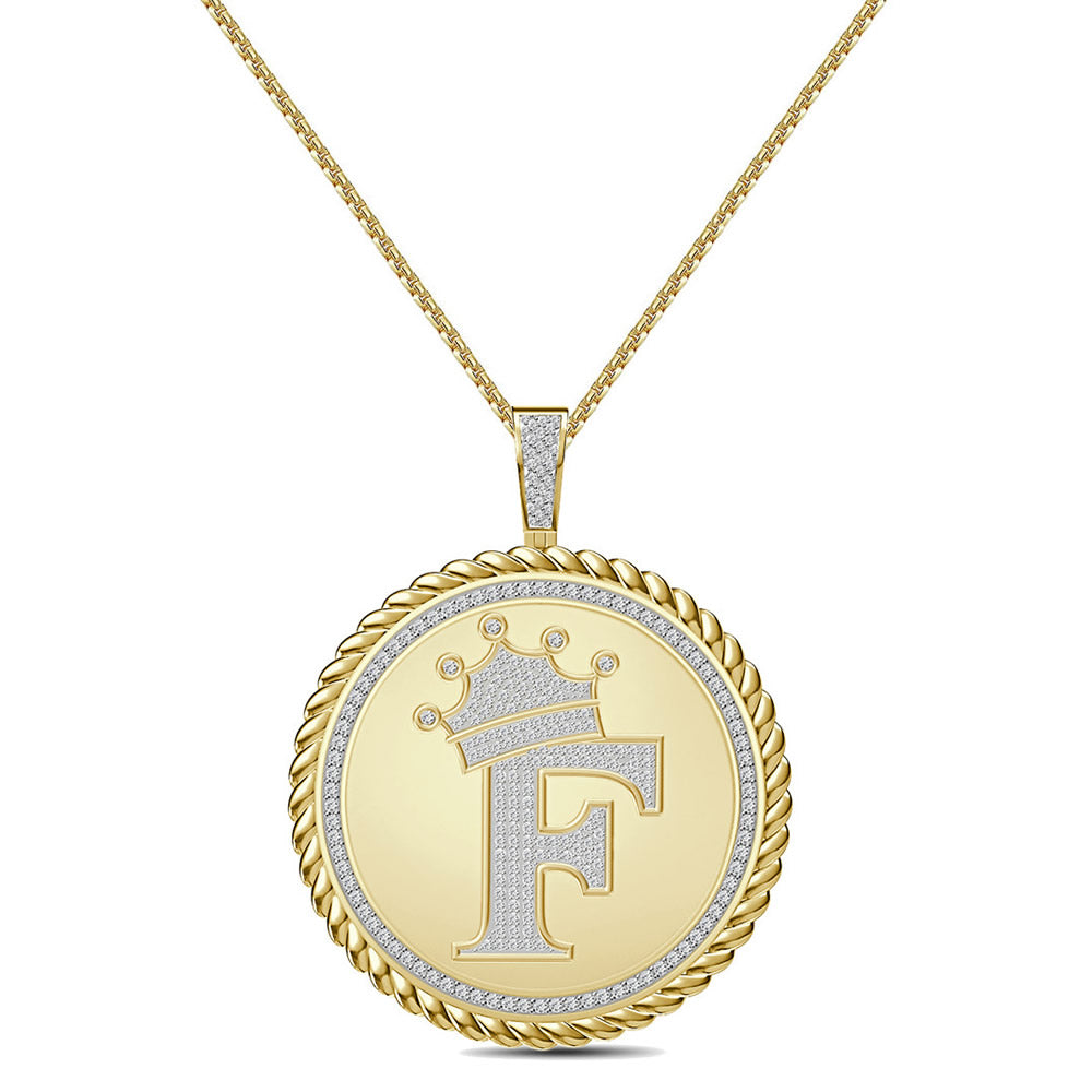 Real Genuine Authentic 1.75 Cwt. VVS1 MOISSANITE Diamond 32+ Grams Crown Initial Alphabet Letter Pendant Medallion 10K Gold On Charm + Chain