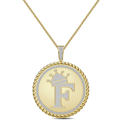 Real Genuine Authentic 1.75 Cwt. VVS1 MOISSANITE Diamond 32+ Grams Crown Initial Alphabet Letter Pendant Medallion 10K Gold On Charm + Chain