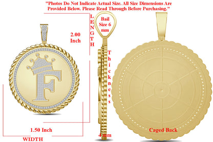 Real Genuine Authentic 1.75 Cwt. VVS1 MOISSANITE Diamond 32+ Grams Crown Initial Alphabet Letter Pendant Medallion 10K Gold On Charm + Chain