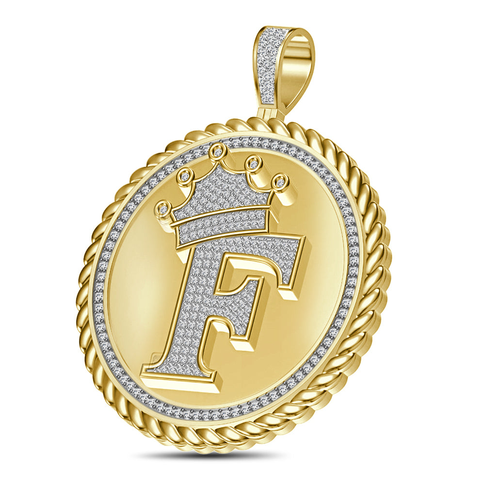 Real Genuine Authentic 1.75 Cwt. VVS1 MOISSANITE Diamond 32+ Grams Crown Initial Alphabet Letter Pendant Medallion 10K Gold On Charm + Chain