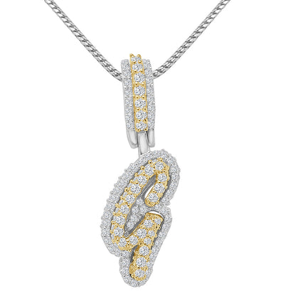 Real Genuine Sterling Silver 14K 2 Tone Gold Finish 1.65 CT. Hand Set Simulated Diamond Initial Letter Alphabet Pendant Charm Chain 1.75"