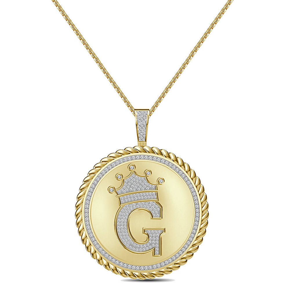 Real Genuine Authentic 1.75 Cwt. VVS1 MOISSANITE Diamond 32+ Grams Crown Initial Alphabet Letter Pendant Medallion 10K Gold On Charm + Chain
