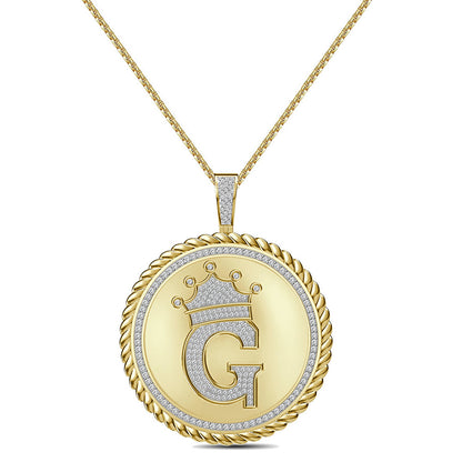 Real Genuine Authentic 1.75 Cwt. VVS1 MOISSANITE Diamond 32+ Grams Crown Initial Alphabet Letter Pendant Medallion 10K Gold On Charm + Chain
