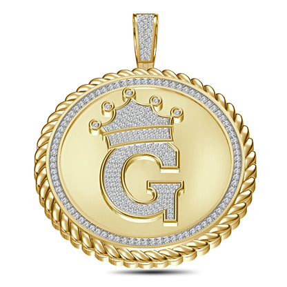 Real Genuine Authentic 1.75 Cwt. VVS1 MOISSANITE Diamond 32+ Grams Crown Initial Alphabet Letter Pendant Medallion 10K Gold On Charm + Chain