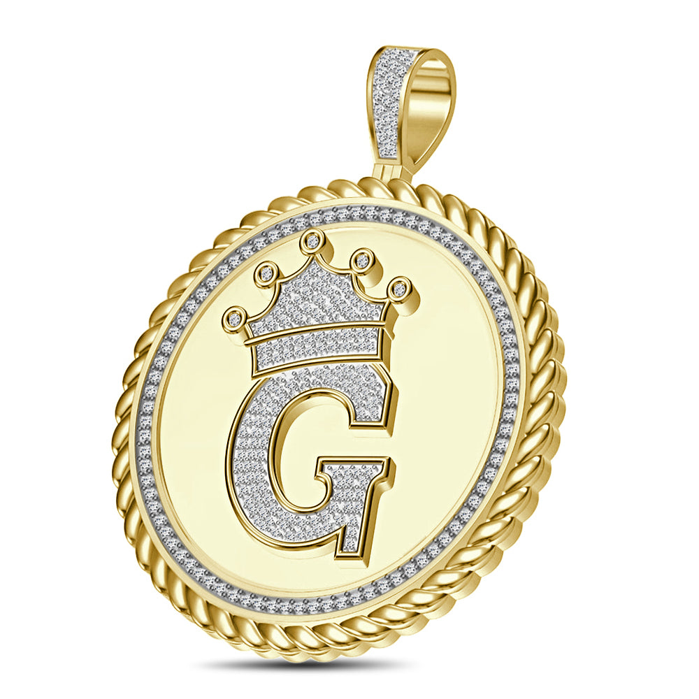 Real Genuine Authentic 1.75 Cwt. VVS1 MOISSANITE Diamond 32+ Grams Crown Initial Alphabet Letter Pendant Medallion 10K Gold On Charm + Chain