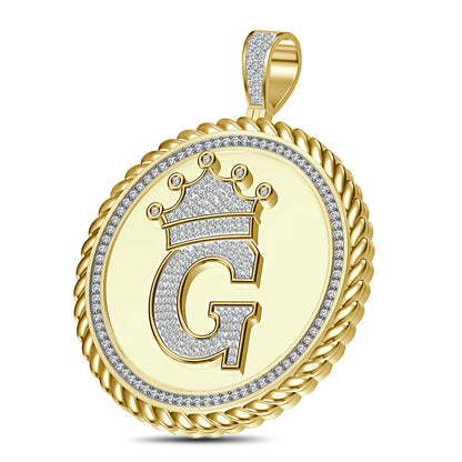 Real Genuine Authentic 1.75 Cwt. VVS1 MOISSANITE Diamond 32+ Grams Crown Initial Alphabet Letter Pendant Medallion 10K Gold On Charm + Chain