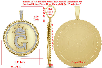 Real Genuine Authentic 1.75 Cwt. VVS1 MOISSANITE Diamond 32+ Grams Crown Initial Alphabet Letter Pendant Medallion 10K Gold On Charm + Chain