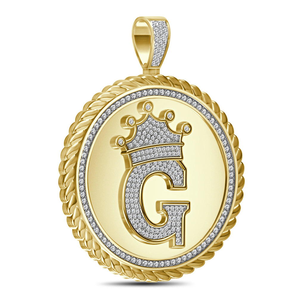 Real Genuine Authentic 1.75 Cwt. VVS1 MOISSANITE Diamond 32+ Grams Crown Initial Alphabet Letter Pendant Medallion 10K Gold On Charm + Chain