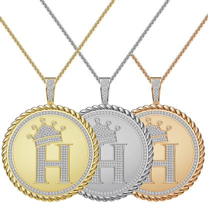 Real Genuine Authentic 1.75 Cwt. VVS1 MOISSANITE Diamond 32+ Grams Crown Initial Alphabet Letter Pendant Medallion 10K Gold On Charm + Chain