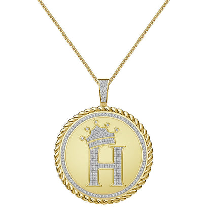 Real Genuine Authentic 1.75 Cwt. VVS1 MOISSANITE Diamond 32+ Grams Crown Initial Alphabet Letter Pendant Medallion 10K Gold On Charm + Chain